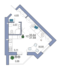 Квартира 35,6 м², студия - изображение 1