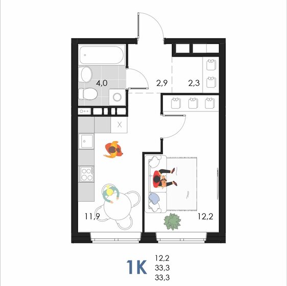 33,3 м², 1-комнатная квартира 3 838 158 ₽ - изображение 1