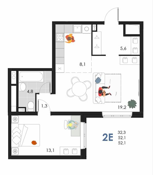 52,1 м², 2-комнатная квартира 5 154 774 ₽ - изображение 1