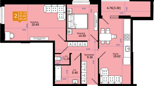 69,2 м², 2-комнатная квартира 5 674 400 ₽ - изображение 1