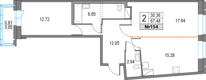 Квартира 67,5 м², 2-комнатная - изображение 1