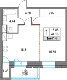 Квартира 44,2 м², 1-комнатная - изображение 1