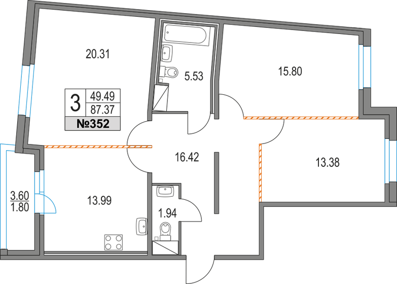 87,4 м², 3-комнатная квартира 20 206 436 ₽ - изображение 15