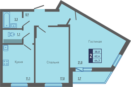 49,9 м², 2-комнатная квартира 4 170 000 ₽ - изображение 109