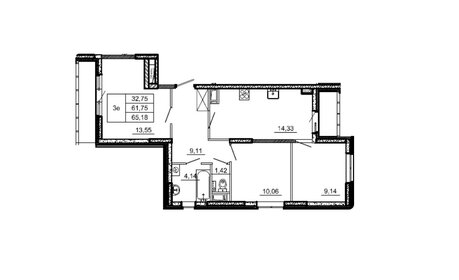 Квартира 65,2 м², 3-комнатная - изображение 1