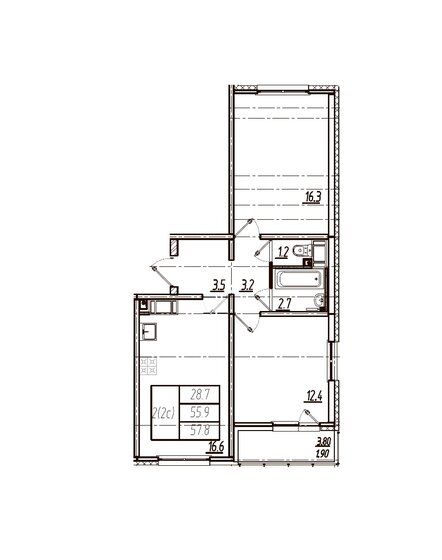 57,8 м², 2-комнатная квартира 5 410 000 ₽ - изображение 1