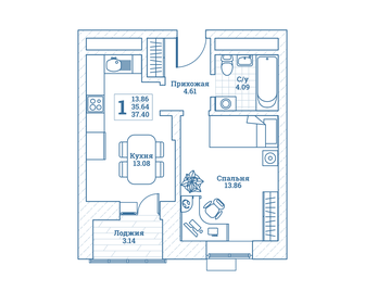 35,7 м², 1-комнатная квартира 4 000 000 ₽ - изображение 111