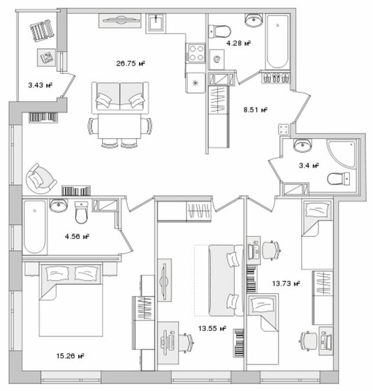 93,5 м², 3-комнатная квартира 23 915 804 ₽ - изображение 1