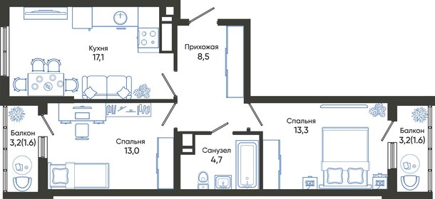 59,3 м², 2-комнатная квартира 10 674 000 ₽ - изображение 28