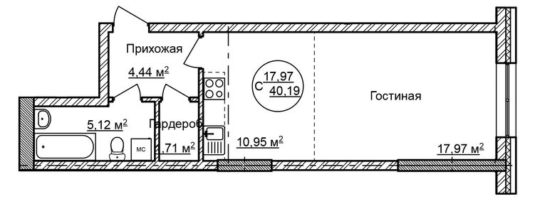 Квартира 40,2 м², 1-комнатные - изображение 1