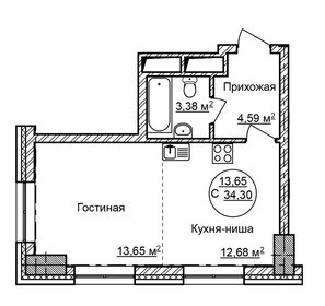 Квартира 34,4 м², студия - изображение 1