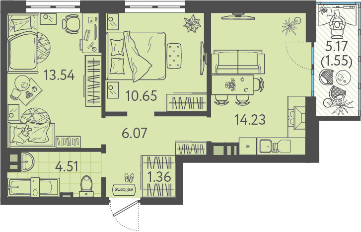 51,9 м², 2-комнатная квартира 7 163 580 ₽ - изображение 34