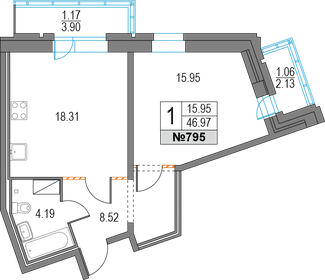 46,1 м², 1-комнатная квартира 11 580 000 ₽ - изображение 66