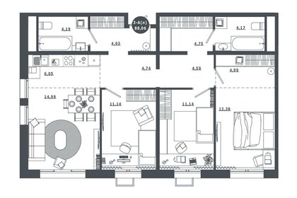 Квартира 88,1 м², 3-комнатная - изображение 1