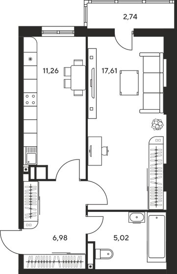 45,1 м², 1-комнатная квартира 6 410 000 ₽ - изображение 1