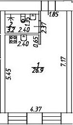 Квартира 30,1 м², студия - изображение 1