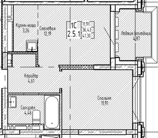 Квартира 41,3 м², 1-комнатная - изображение 1