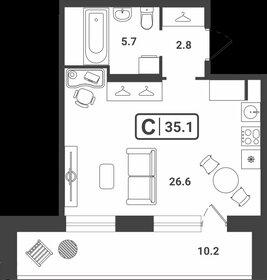 Квартира 35 м², студия - изображение 1