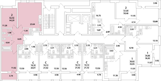 65,8 м², 2-комнатная квартира 17 450 000 ₽ - изображение 133