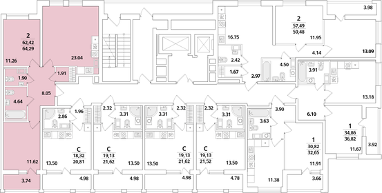 Квартира 64,3 м², 2-комнатная - изображение 2