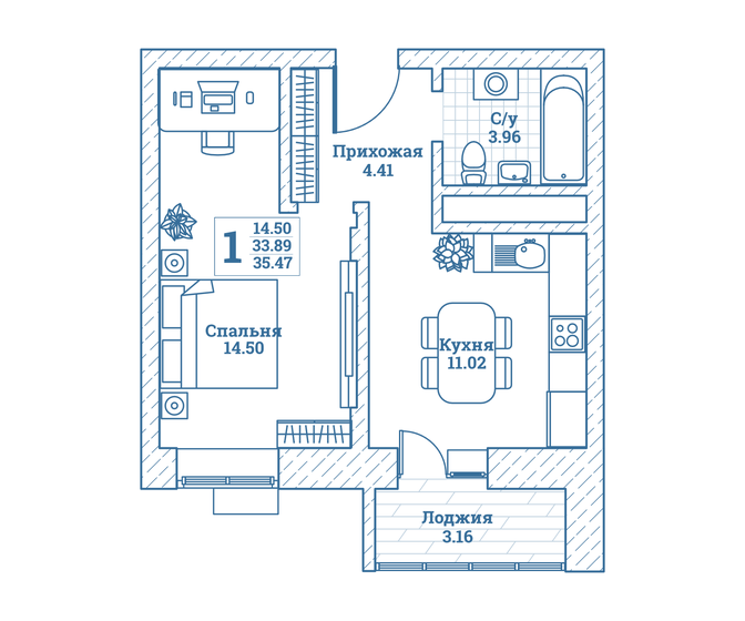 35,5 м², 1-комнатная квартира 4 220 930 ₽ - изображение 1