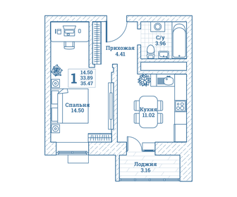 34,3 м², 1-комнатная квартира 4 152 720 ₽ - изображение 25