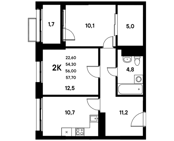 56,4 м², 2-комнатная квартира 8 738 515 ₽ - изображение 1