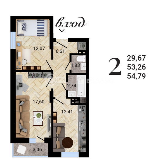 54,8 м², 2-комнатная квартира 5 150 000 ₽ - изображение 1