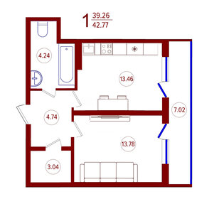 Квартира 42,8 м², 1-комнатная - изображение 1