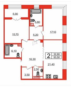 Квартира 93,6 м², 2-комнатная - изображение 1