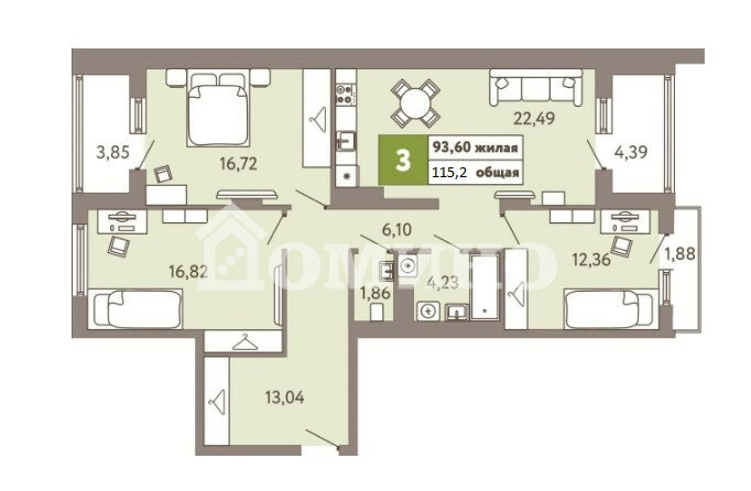 115,2 м², 3-комнатная квартира 8 200 000 ₽ - изображение 1