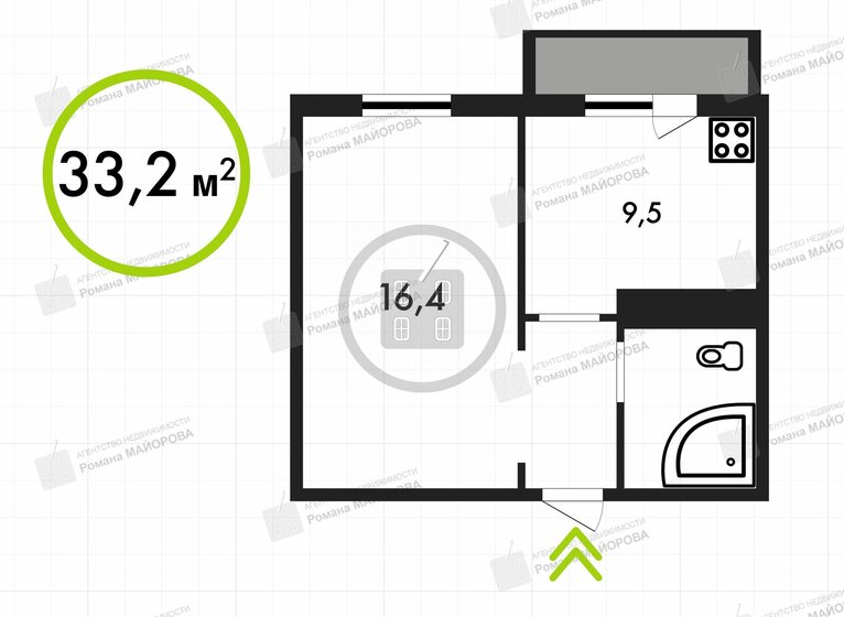 33,2 м², 1-комнатная квартира 3 400 000 ₽ - изображение 1