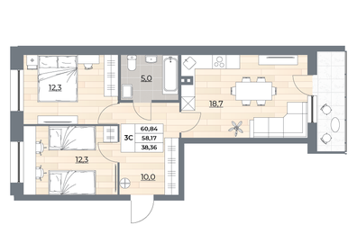 60,8 м², 3-комнатная квартира 9 490 000 ₽ - изображение 35