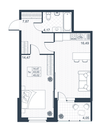 Квартира 45 м², 1-комнатная - изображение 1