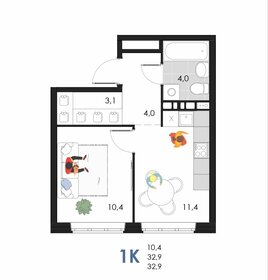 Квартира 32,9 м², 1-комнатная - изображение 1