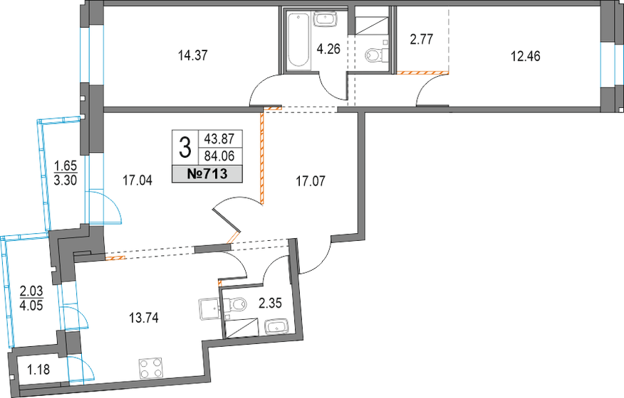 84,1 м², 3-комнатная квартира 18 830 298 ₽ - изображение 15