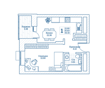 35,3 м², 1-комнатная квартира 4 272 510 ₽ - изображение 20