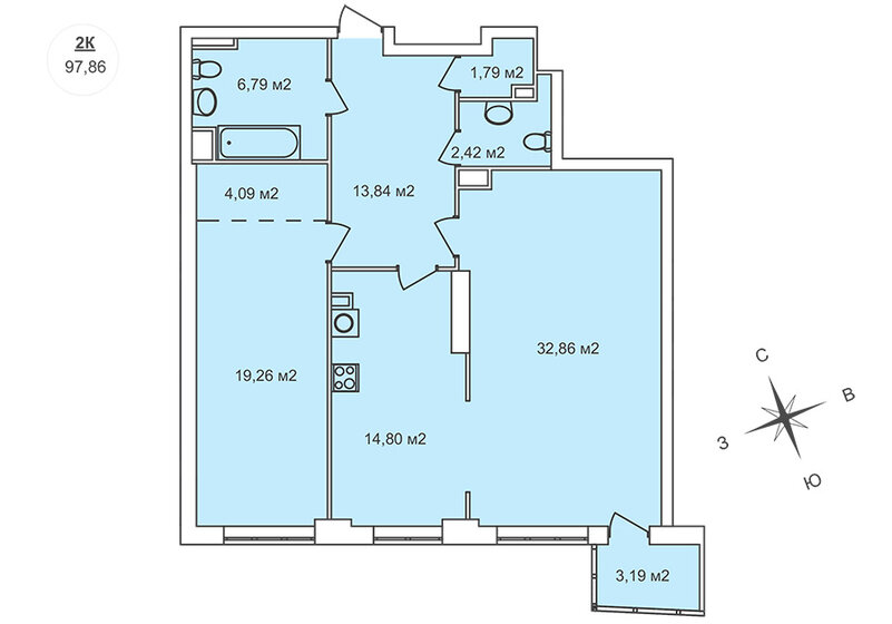 97,9 м², 2-комнатная квартира 20 257 020 ₽ - изображение 1