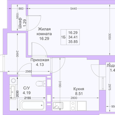 Квартира 35,9 м², 1-комнатная - изображение 2