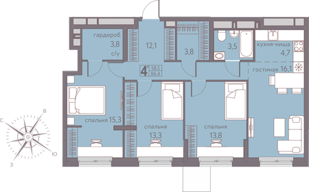 Квартира 86,4 м², 4-комнатная - изображение 1