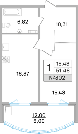 51,5 м², 1-комнатная квартира 9 791 200 ₽ - изображение 29