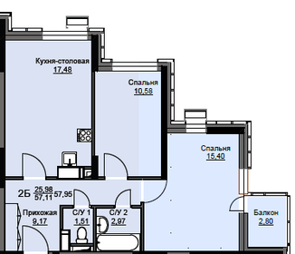 Квартира 58 м², 2-комнатная - изображение 1