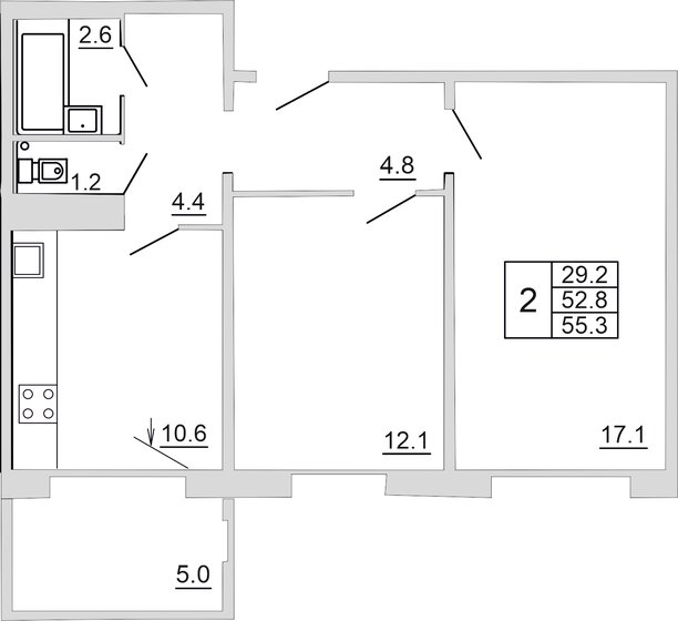 55,3 м², 2-комнатная квартира 3 760 400 ₽ - изображение 1