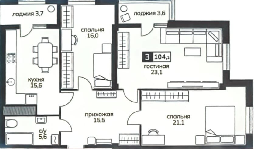 104,2 м², 3-комнатная квартира 10 941 000 ₽ - изображение 22