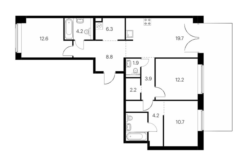 97,5 м², 3-комнатная квартира 12 450 000 ₽ - изображение 1