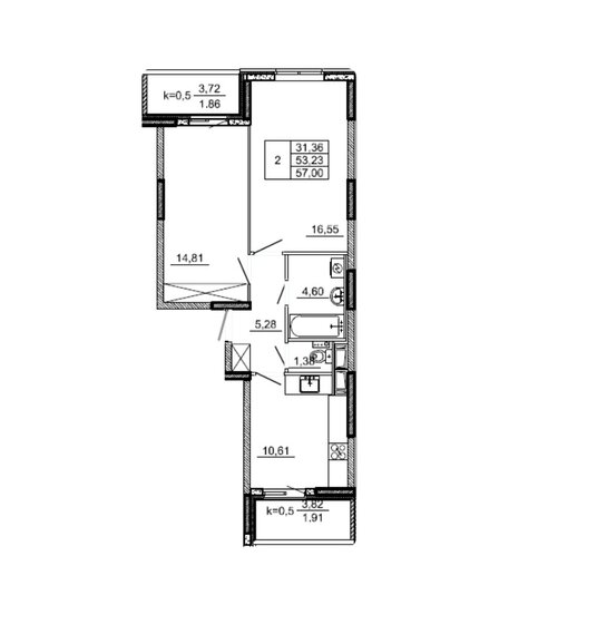 57 м², 2-комнатная квартира 6 750 000 ₽ - изображение 1