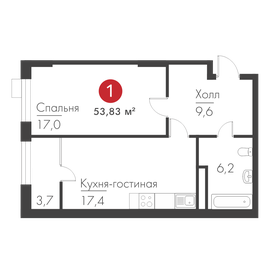 Квартира 53,8 м², 1-комнатная - изображение 1