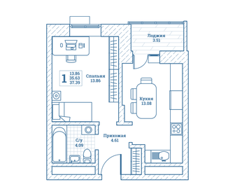 37,3 м², 1-комнатная квартира 4 213 770 ₽ - изображение 18
