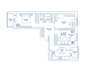 79,8 м², 3-комнатная квартира 8 533 250 ₽ - изображение 19