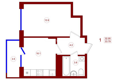 Квартира 33,8 м², 1-комнатная - изображение 1